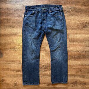 Levi's Jeans Mens 37x30 Navy Blue 501 Dark Wash Distressed Cotton Denim Pants